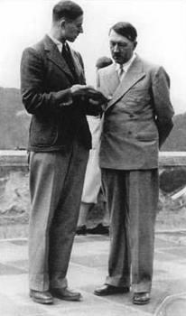 Adolf Hitler in conversation with Karl Brandt on the Berghof terrace